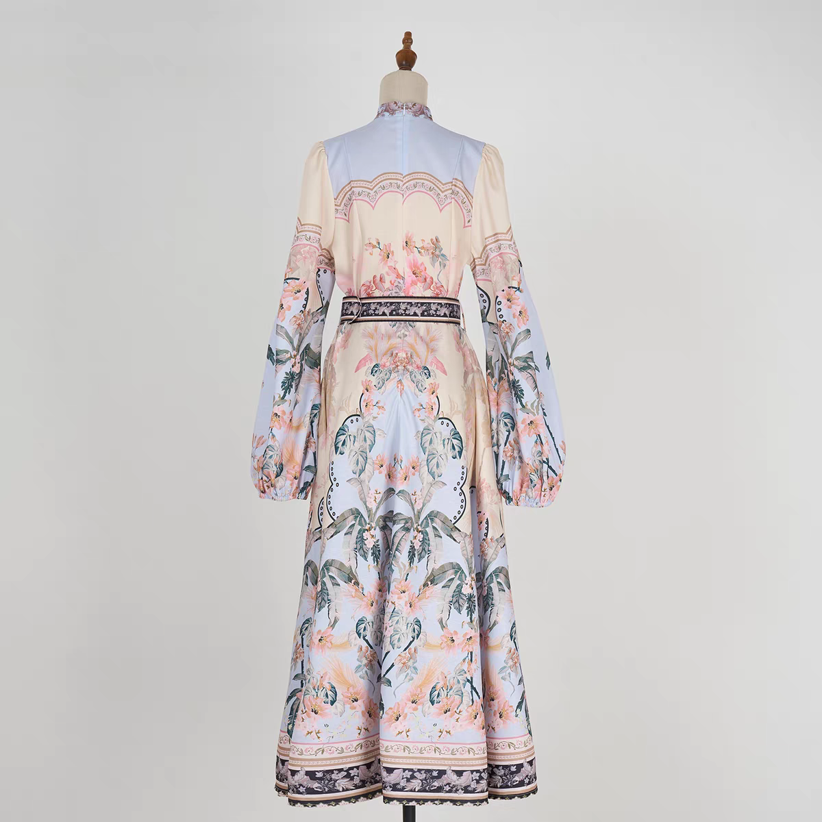 Print Beaded Flower Buttons Dress