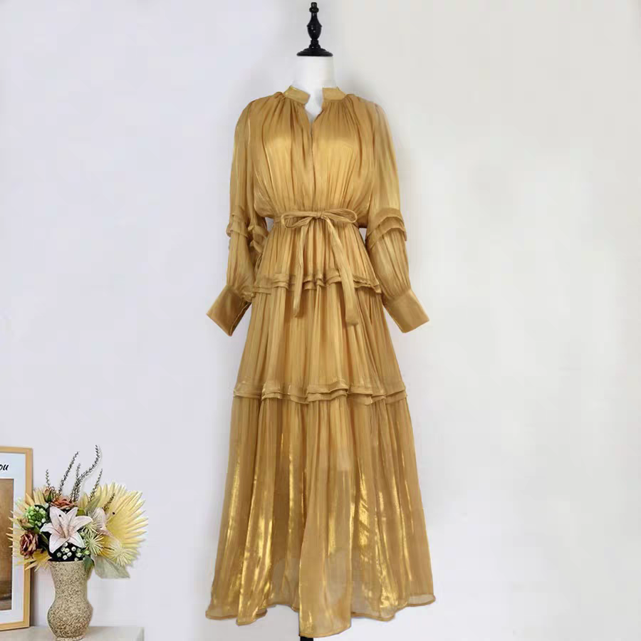 Solid Color Silk Long Dress