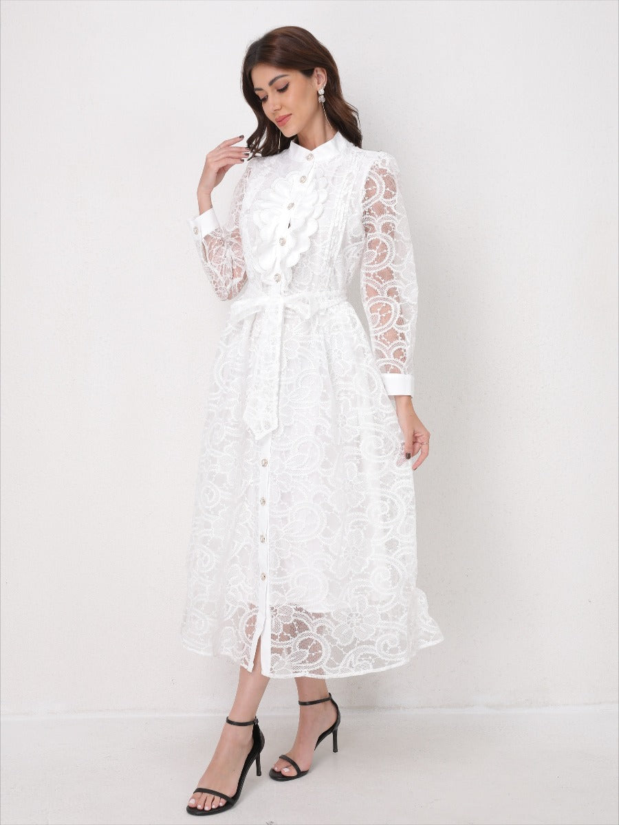 Heavy Embroidery Mesh Maxi Dress