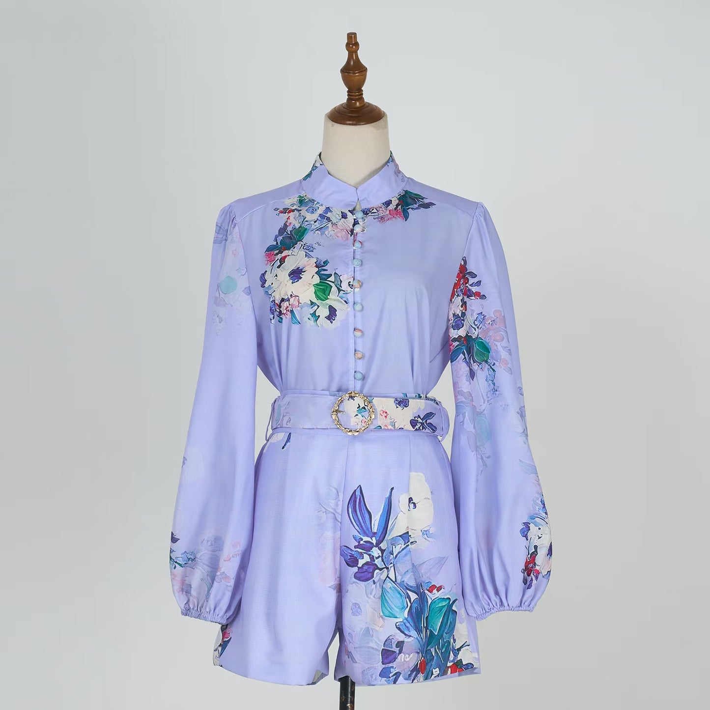 Lantern Sleeve Printed Purple Sets