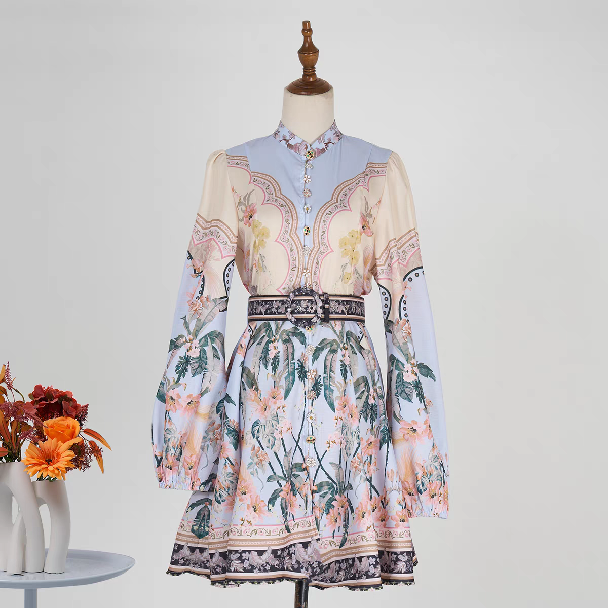 Vintage Heavy-Duty Buttons Short Dress