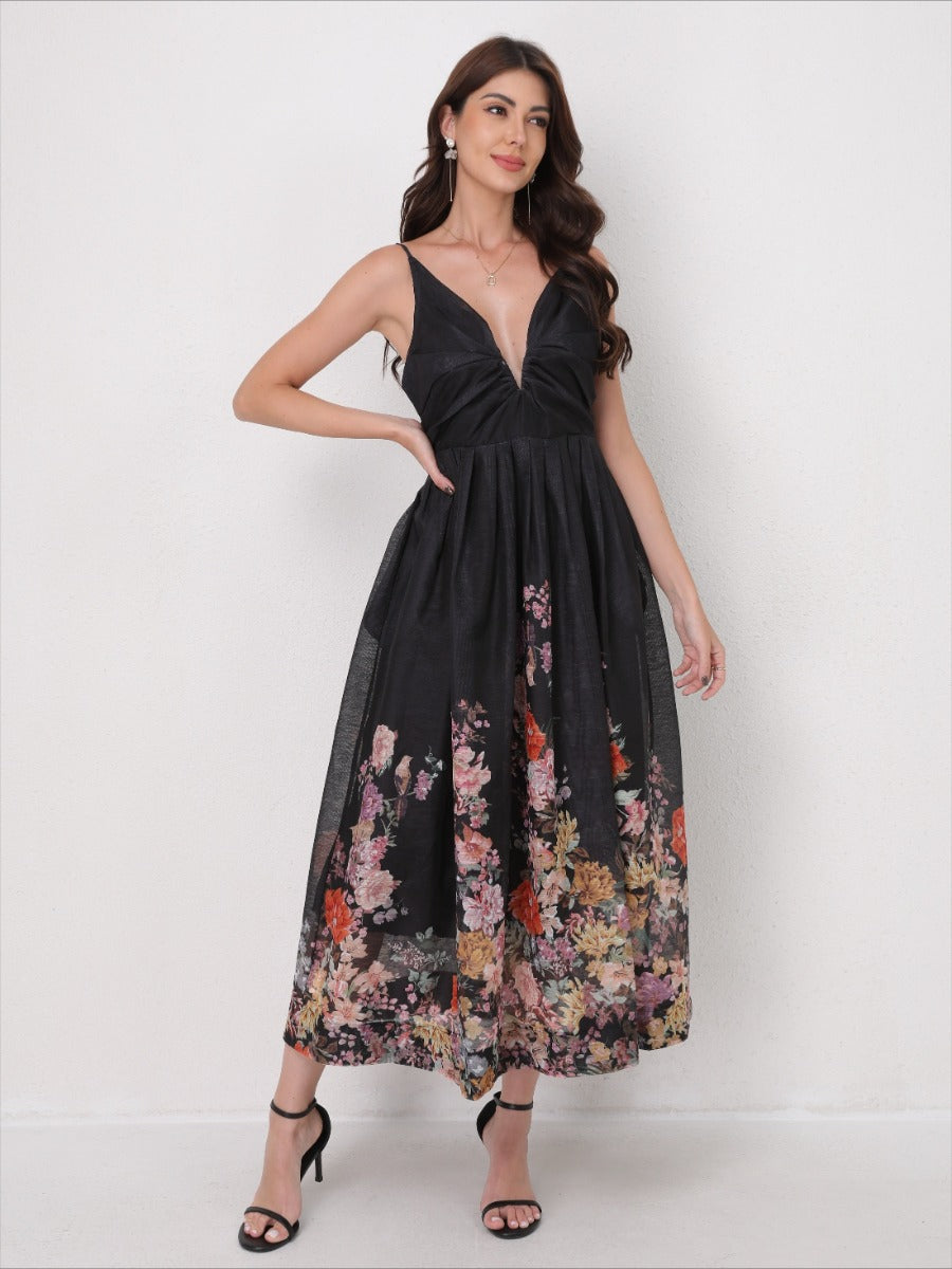 V-Neck Slip Vacation Flowy Maxi Dress