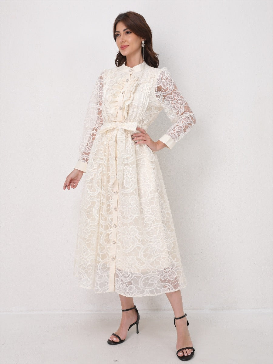 Heavy Embroidery Mesh Maxi Dress