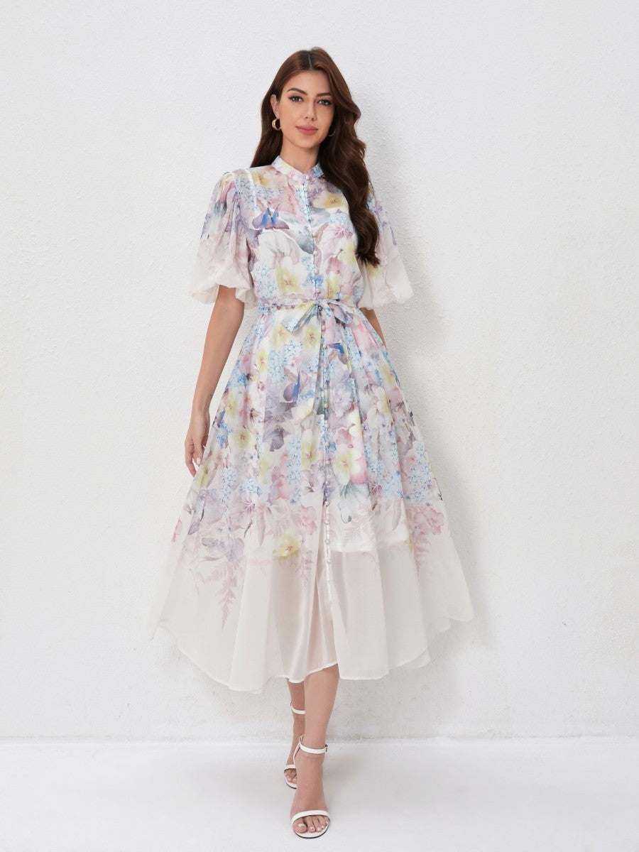 Floral Print Short Sleeve Maxi Dresses