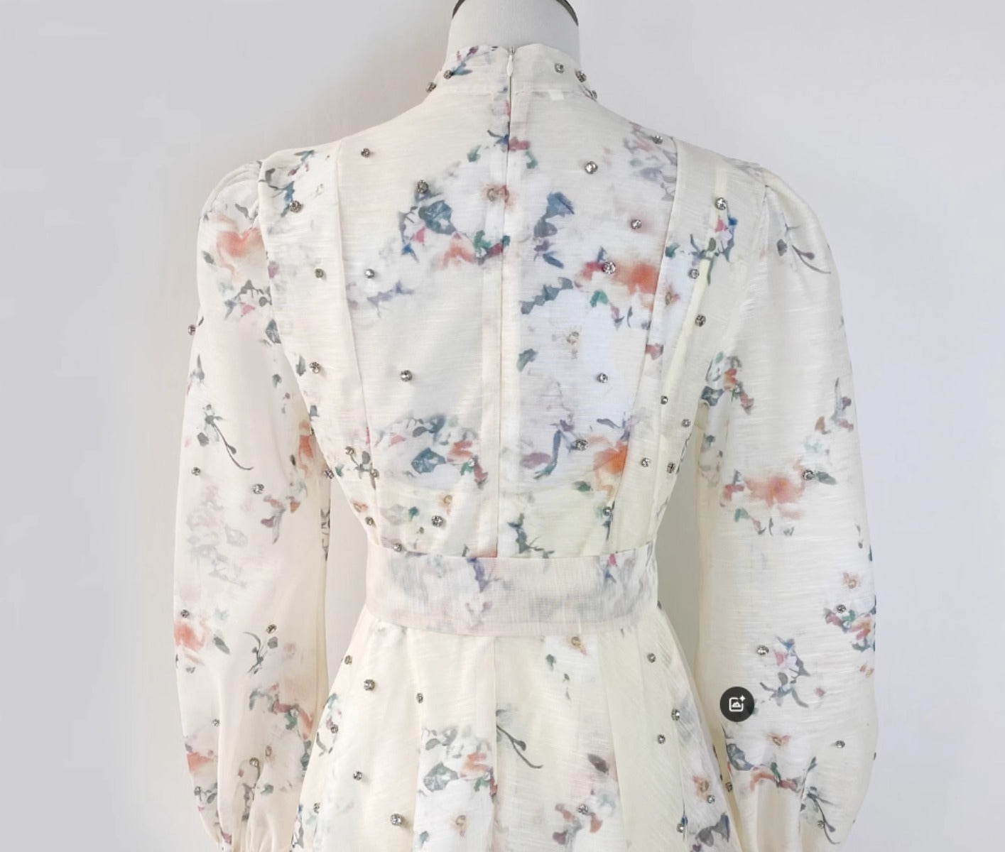 Lantern Sleeve Retro Flower Print Short Dress