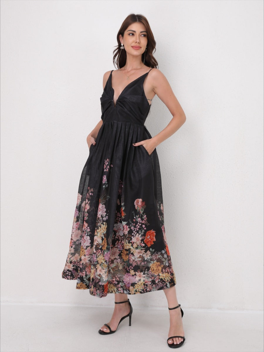 V-Neck Slip Vacation Flowy Maxi Dress