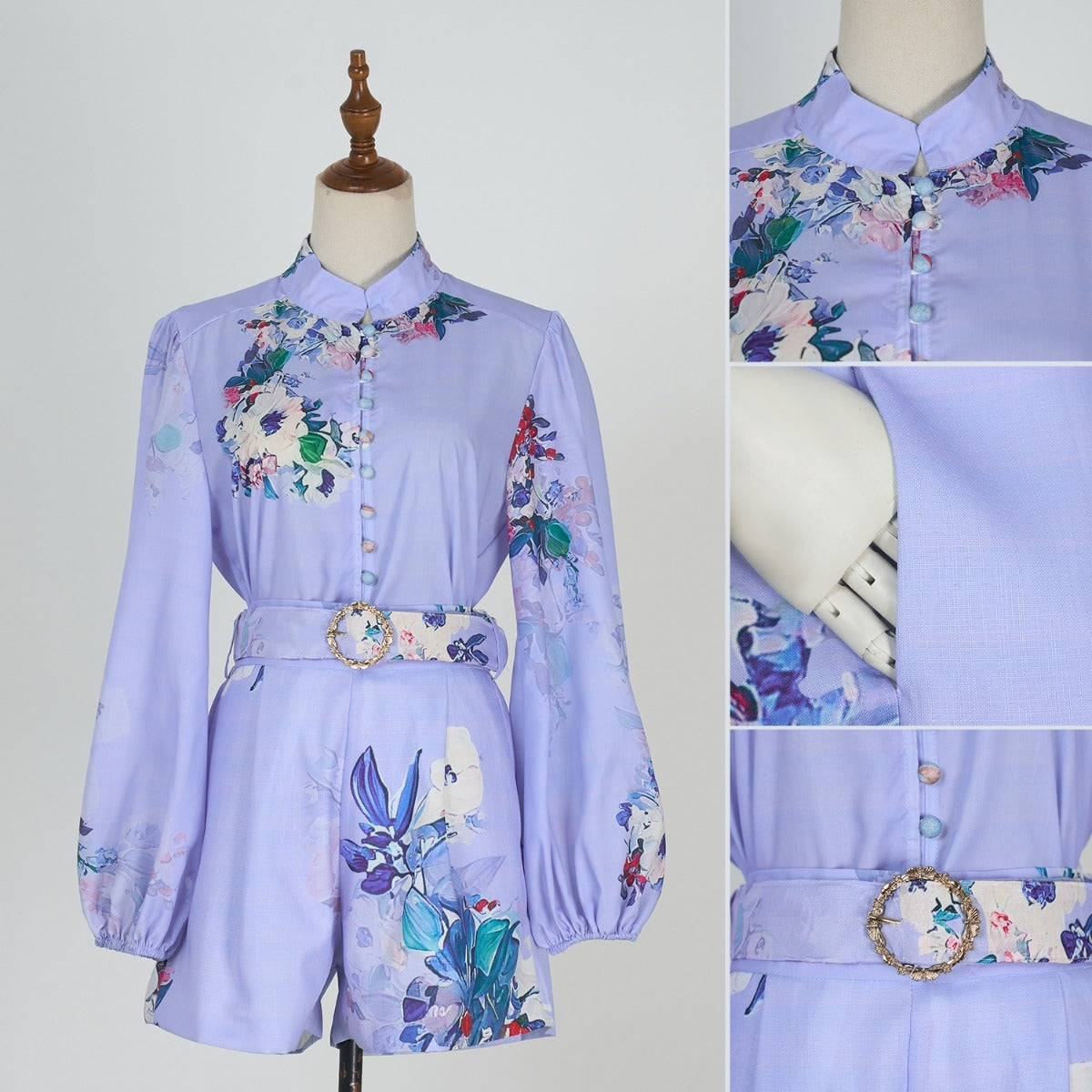 Lantern Sleeve Printed Purple Sets