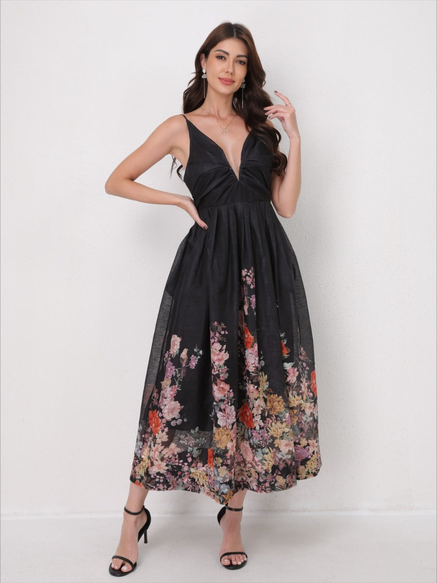 V-Neck Slip Vacation Flowy Maxi Dress