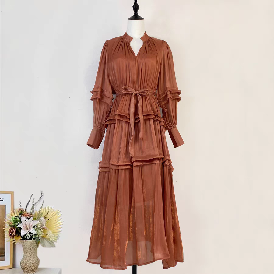 Solid Color Silk Long Dress