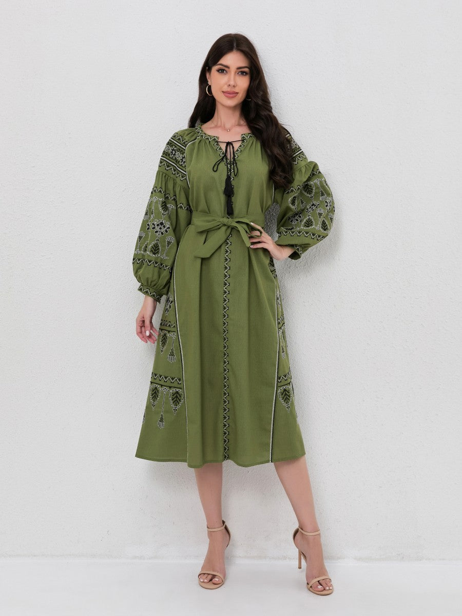 Bohemian Vintage Floral Embroidery Maxi Dress