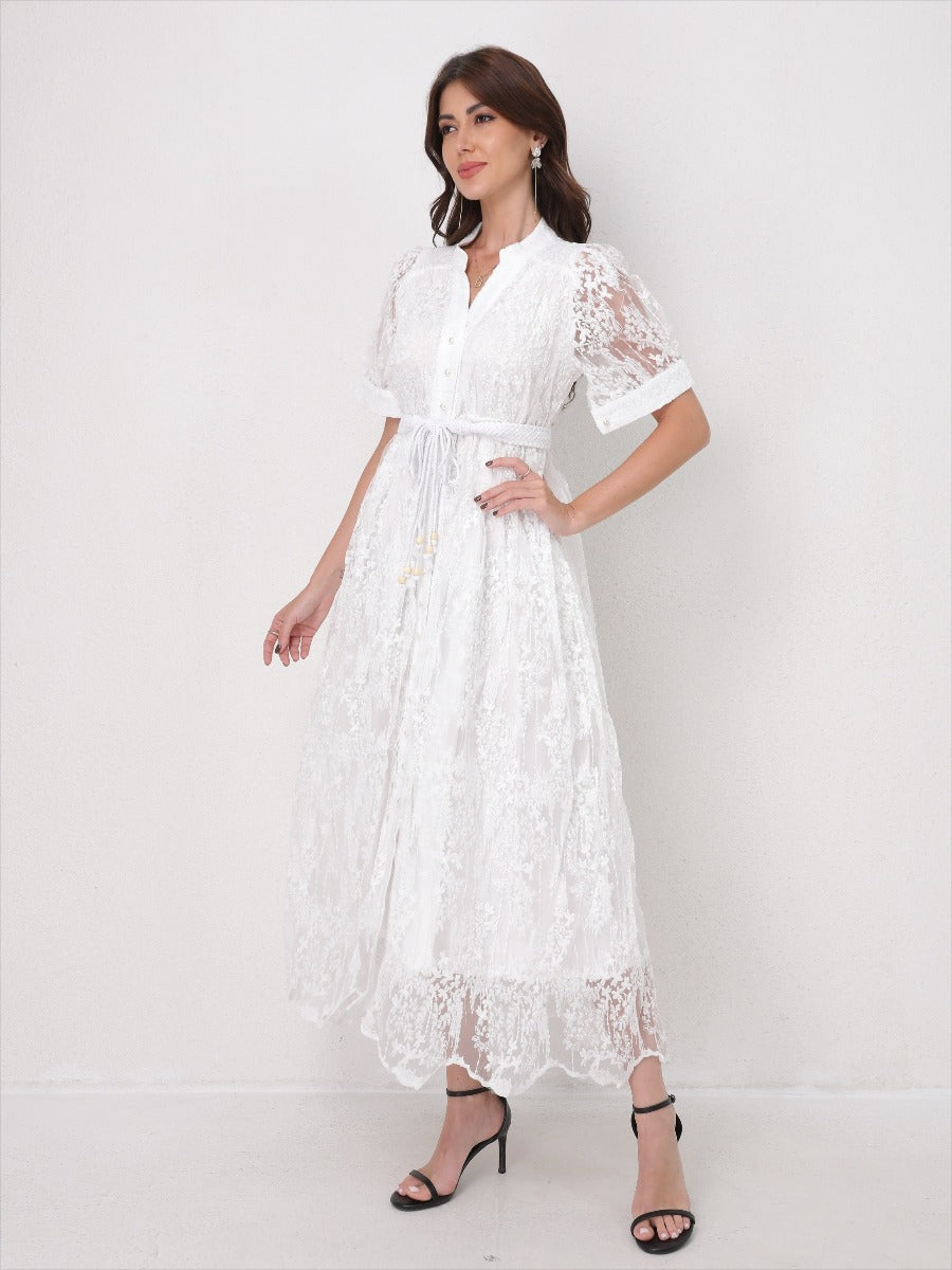 Summer Elegant V Neck Embroidery Dress