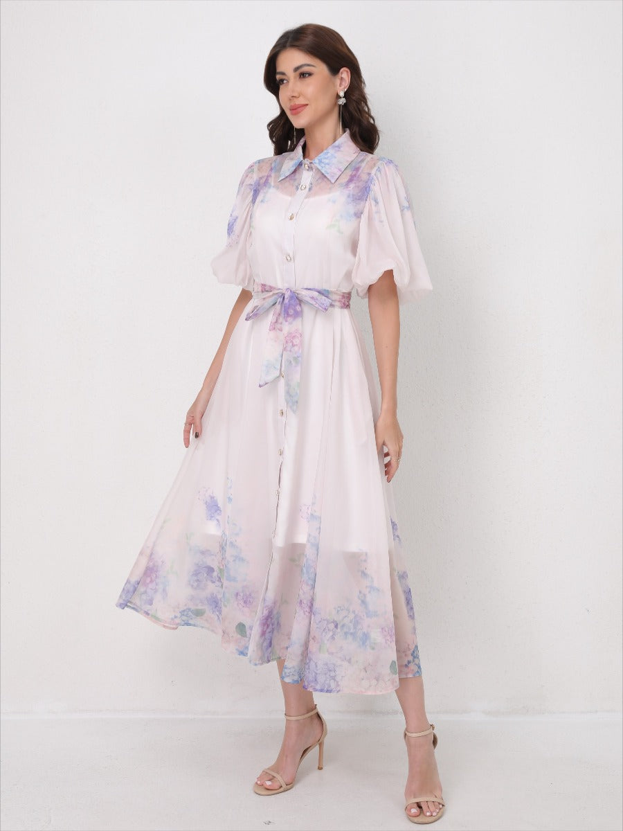 Printed Vacation Dress Tie-Waist Design