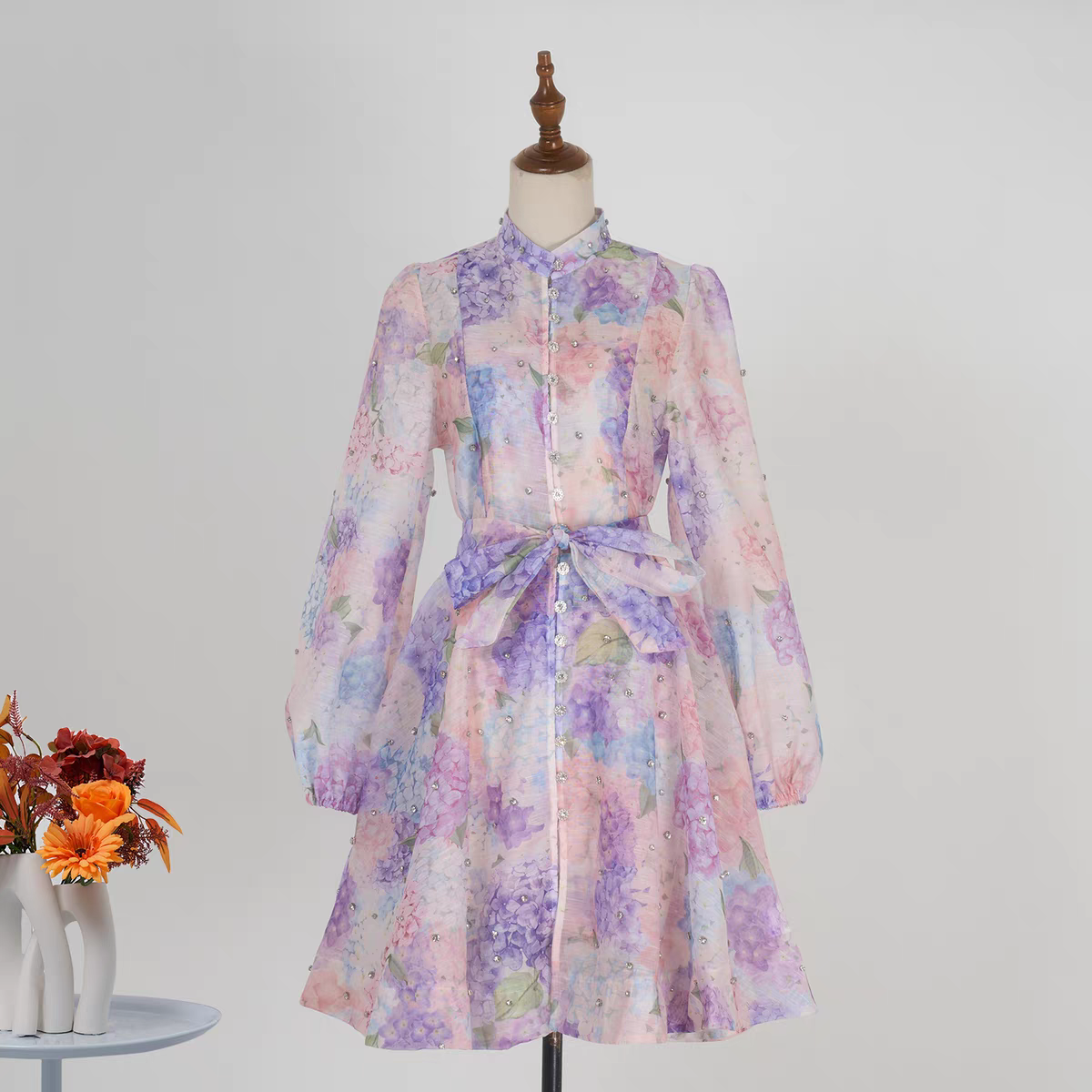 Lantern Sleeve Floral Print Dress