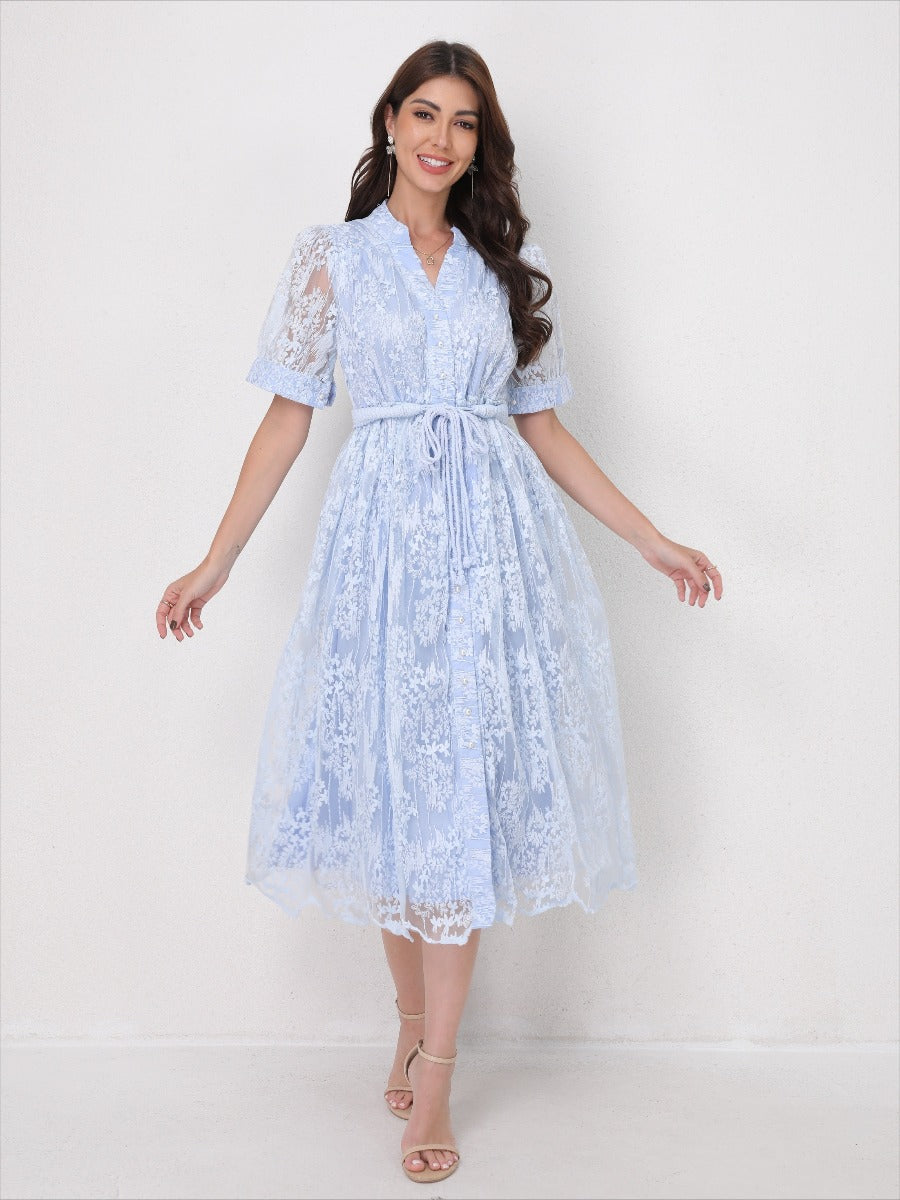 Summer Elegant V Neck Embroidery Dress