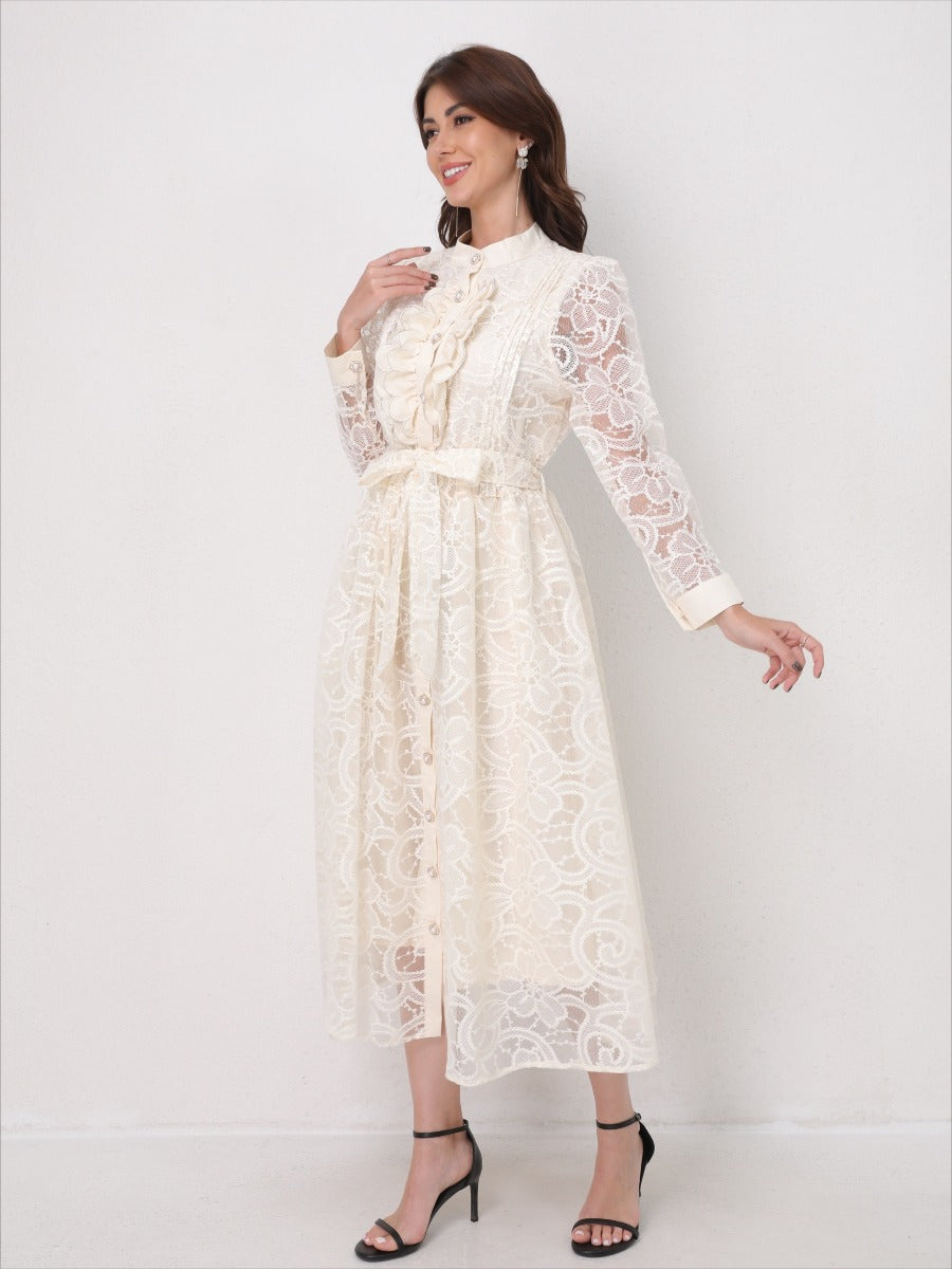 Heavy Embroidery Mesh Maxi Dress
