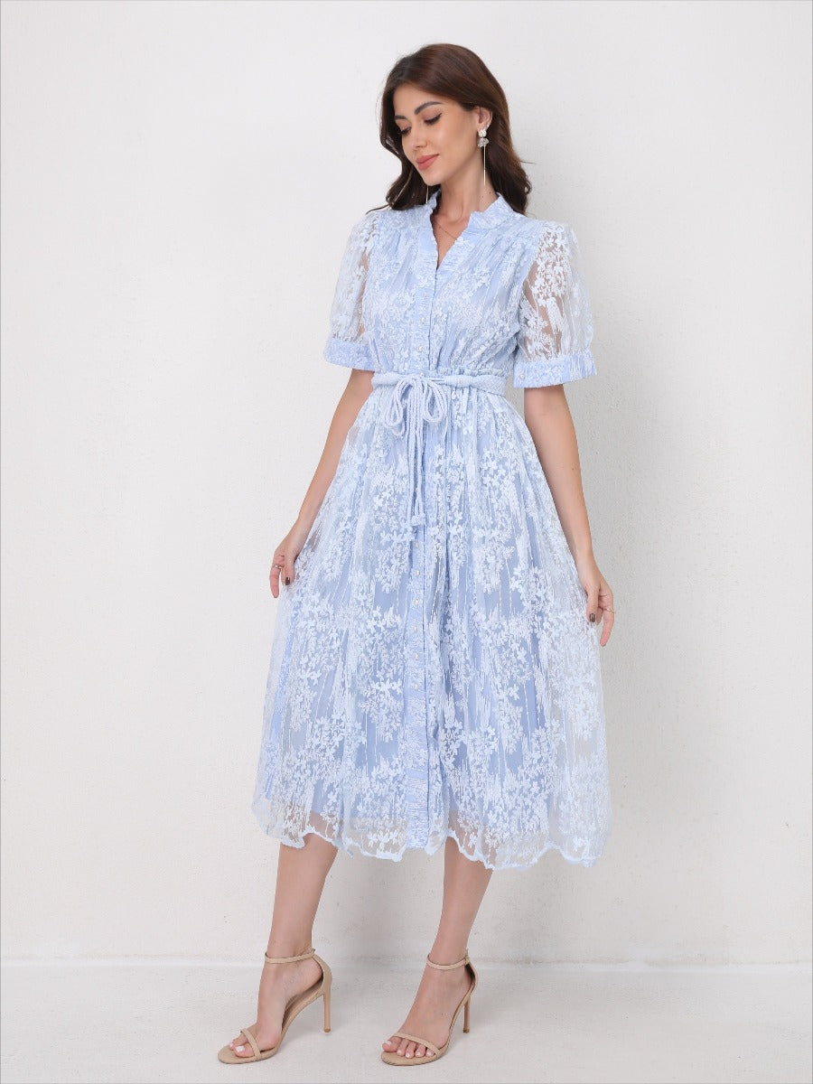 Summer Elegant V Neck Embroidery Dress