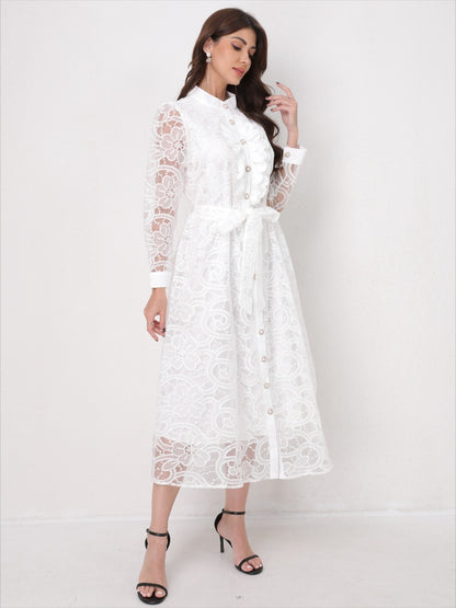 Heavy Embroidery Mesh Maxi Dress