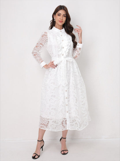Heavy Embroidery Mesh Maxi Dress