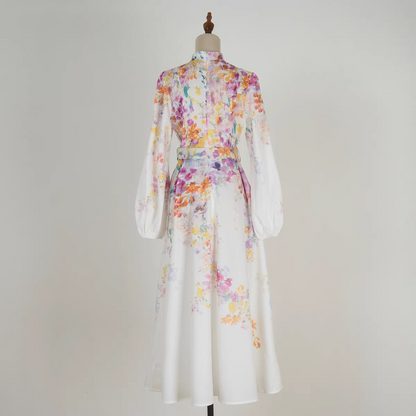 Printed Stand Up Collar Dress