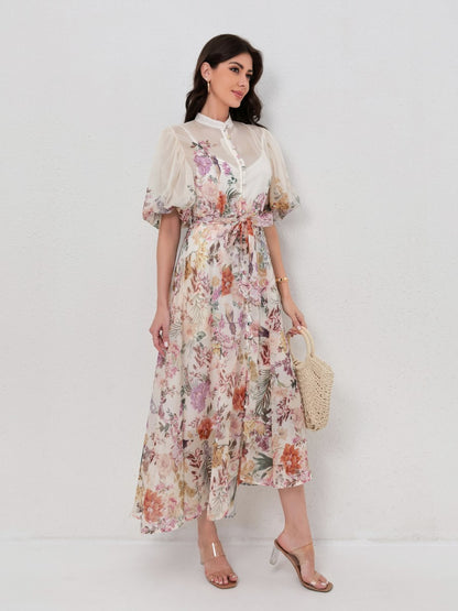 Classic Short Sleeve Print Maxi Dress