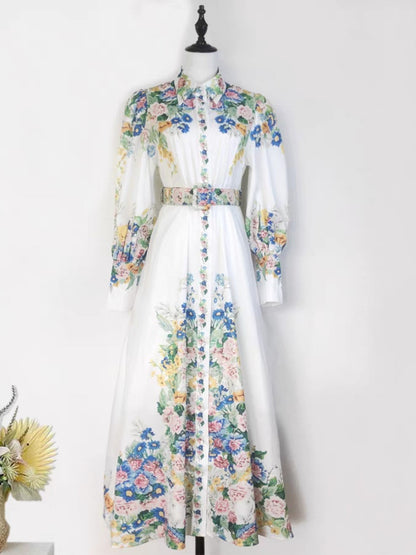 Lantern Sleeve Flower Print Dress