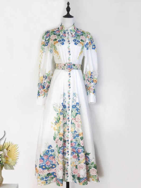 Lantern Sleeve Flower Print Dress