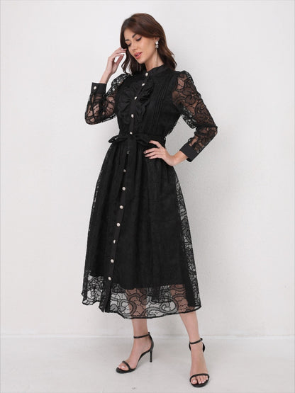 Heavy Embroidery Mesh Maxi Dress