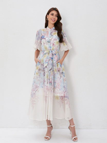 Floral Print Short Sleeve Maxi Dresses