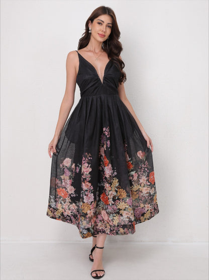 V-Neck Slip Vacation Flowy Maxi Dress