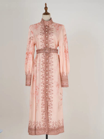Floral Pattern Long Linen Dress