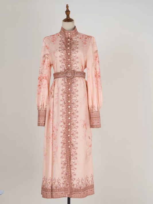 Floral Pattern Long Linen Dress