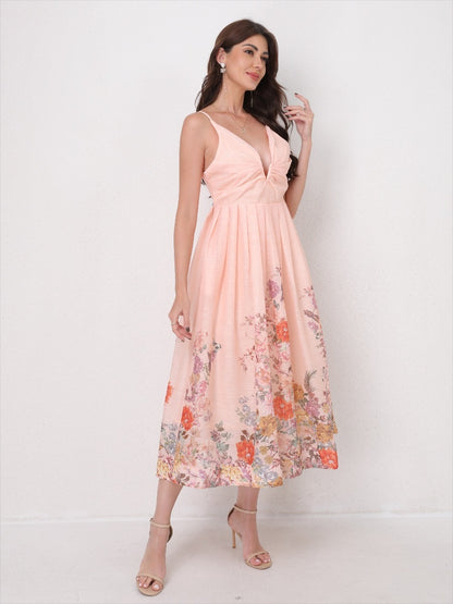 V-Neck Slip Vacation Flowy Maxi Dress