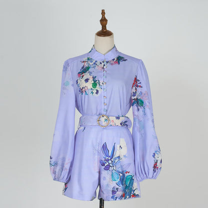 Lantern Sleeve Printed Purple Sets