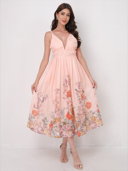 V-Neck Slip Vacation Flowy Maxi Dress