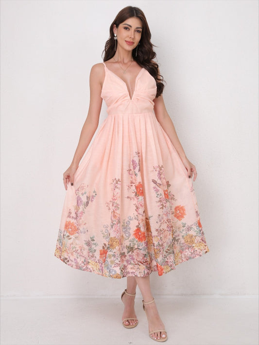 V-Neck Slip Vacation Flowy Maxi Dress