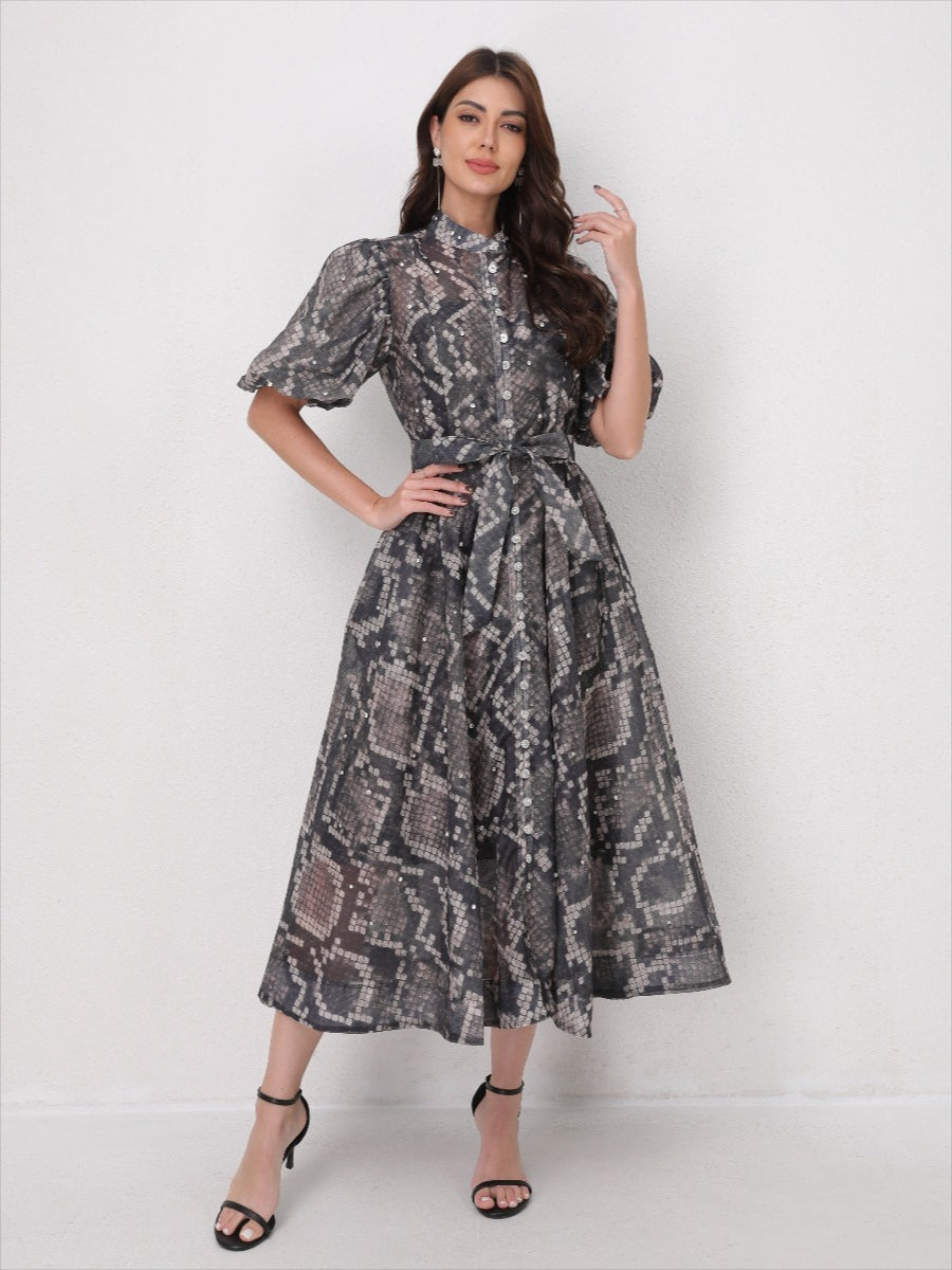 Rhinestone Short Sleeve Maxi Dress