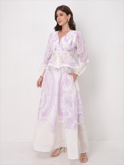 V-Neck Beaded Ruffle Top Midi Skirt Set