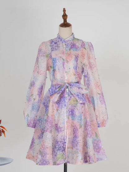 Lantern Sleeve Floral Print Dress
