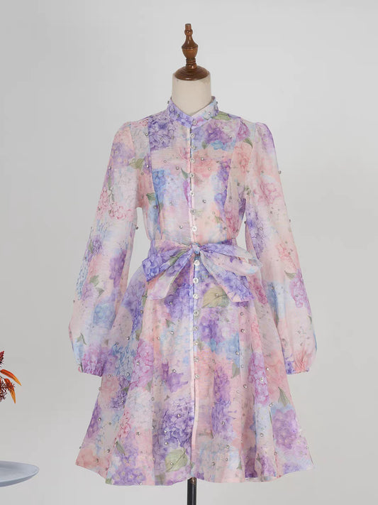 Lantern Sleeve Floral Print Dress