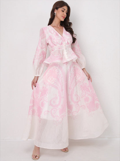 V-Neck Beaded Ruffle Top Midi Skirt Set