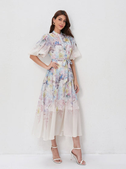 Floral Print Short Sleeve Maxi Dresses