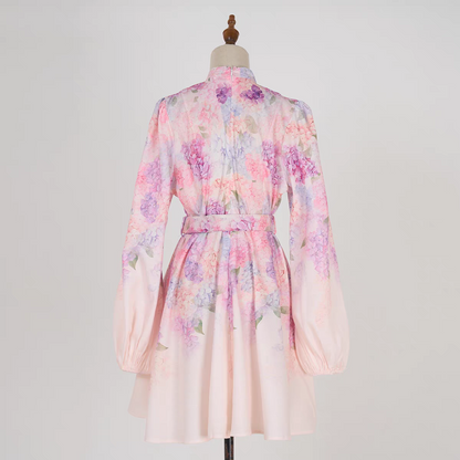Linen Multi-color Flower Pattern Short Dress