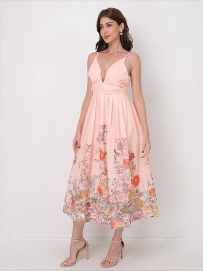 V-Neck Slip Vacation Flowy Maxi Dress