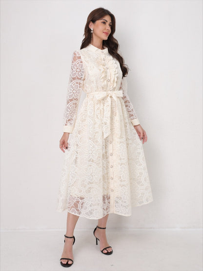 Heavy Embroidery Mesh Maxi Dress