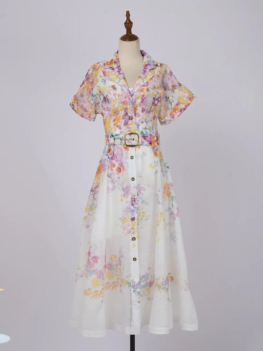 V-neck Printed Short Sleeved Dress