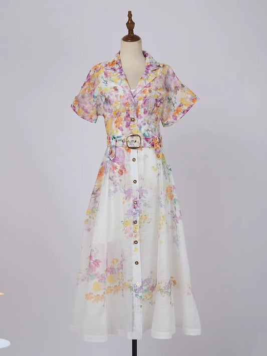V-neck Printed Short Sleeved Dress