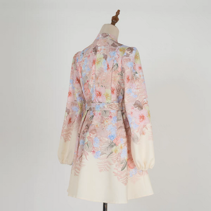 Stand Collar Printed Short Dress