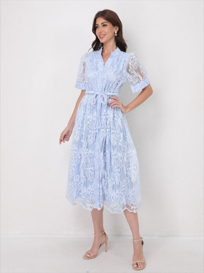 Summer Elegant V Neck Embroidery Dress