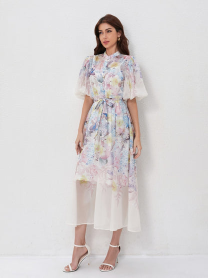 Floral Print Short Sleeve Maxi Dresses