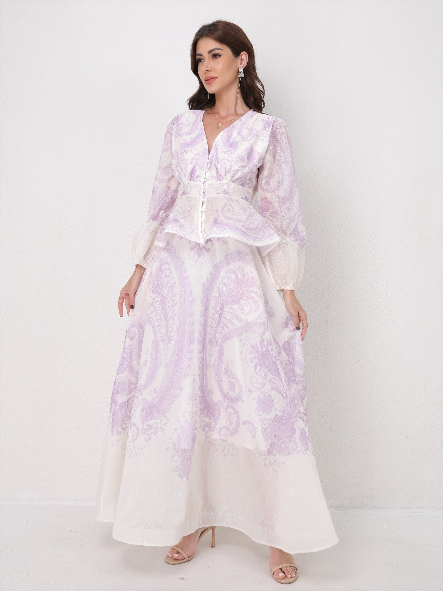 V-Neck Beaded Ruffle Top Midi Skirt Set